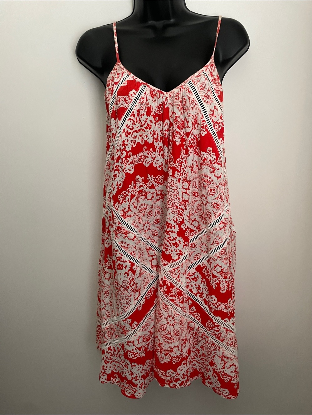 SUBOO Paisley Spaghetti Strap Slip Dress Women’s 2 Y2K Orange and White
